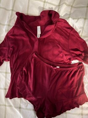 wild fable Burgundy Ribbed Short Pajama Set